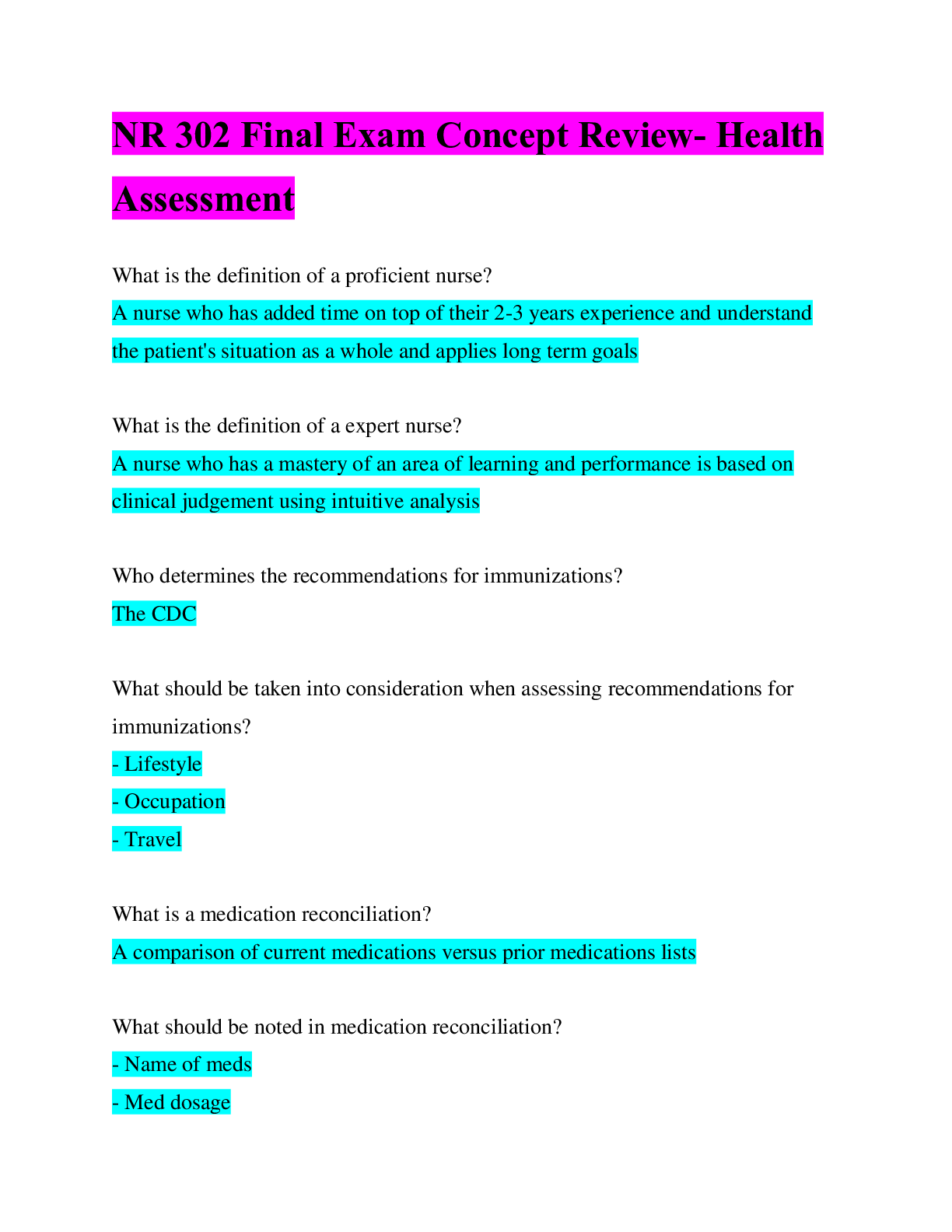 Preview image of NR 302 Final Exam Concept Review document